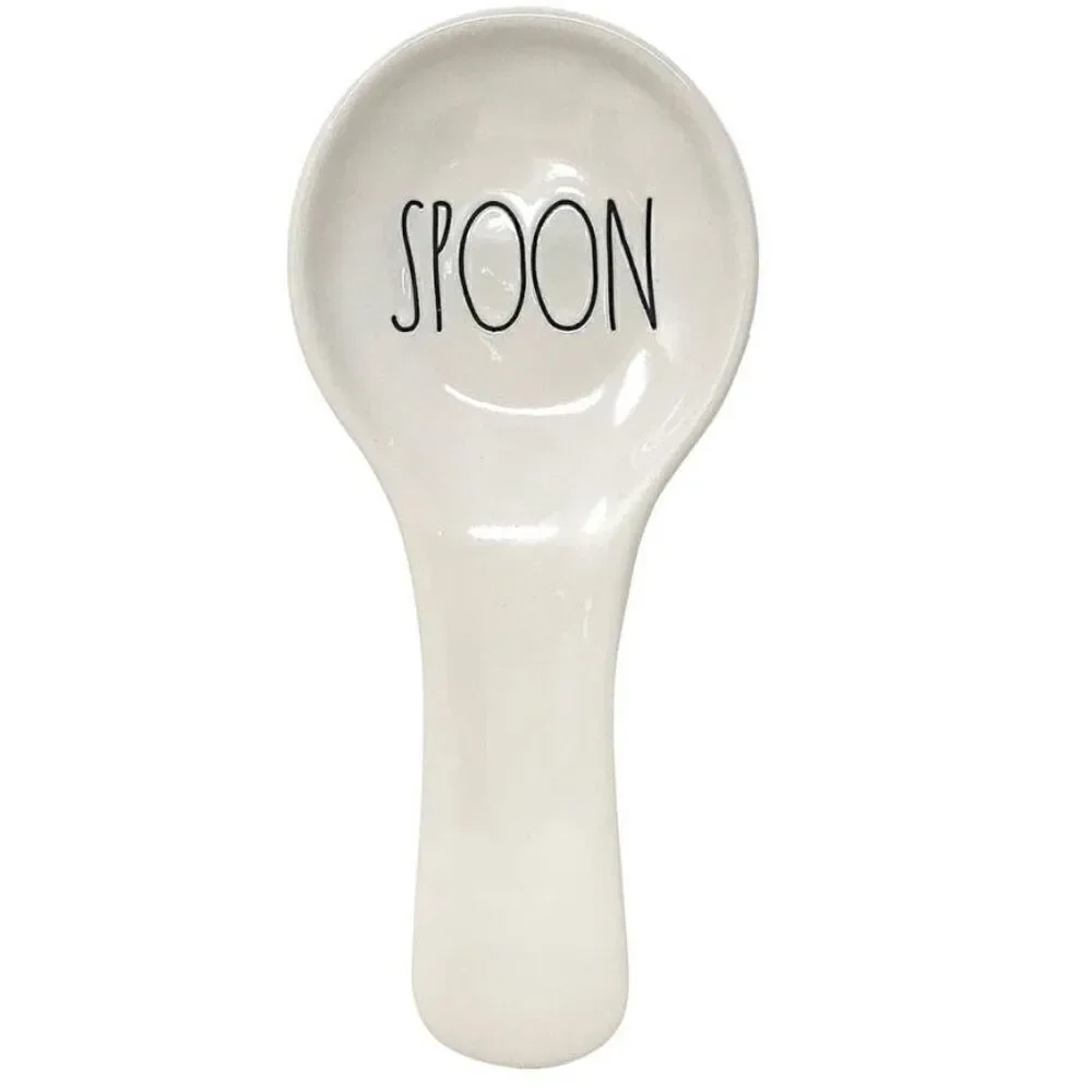 NWT Rae Dunn Gorgeous White off Ceramic “SPOON” Rest with black letters Minimali